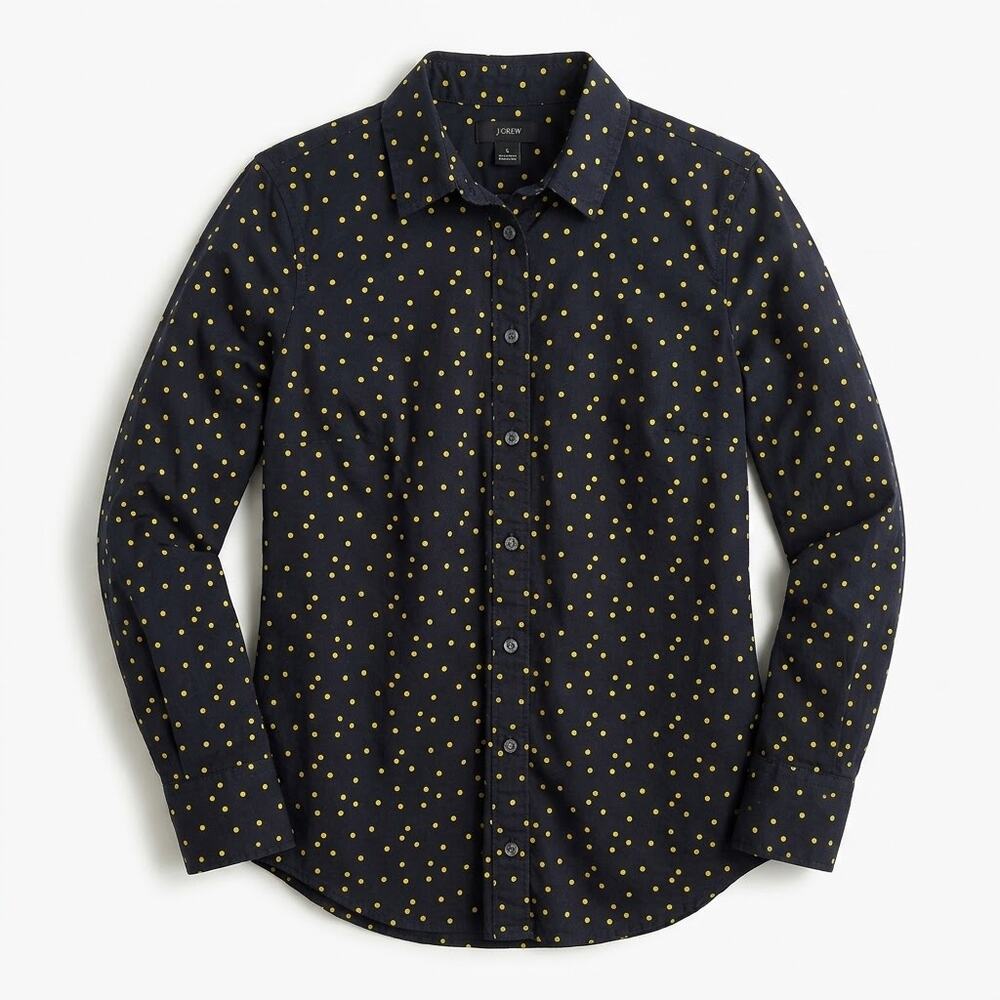 J CREW Cotton Metallic Polka Dot Perfect Shirt Black Gold Womens 2P 2 Petite